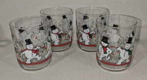 Set of 4 Vintage Libbey Dancing Snowmen Christmas Drinking Glass Tumblers 12 oz - Picture 1 of 7