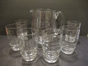 Reijmyre Sweden Blown Glass Clear Optic Ribbed Pitcher And Six Glasses - Picture 1 of 24
