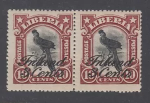 Liberia # 114 Mint Pair (DG) 1909 Surcharge Fauna Bird - Picture 1 of 2