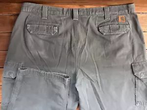 Vintage Carhartt Cargo Pants Men's 44x30 Green Canvas Faded Worn y2k Grunge *SEE - Picture 1 of 10