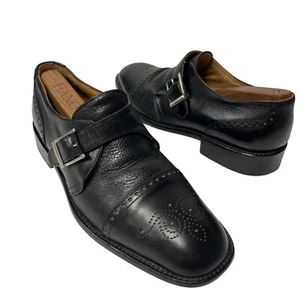Vtg Mario Calugi ITALY Men's Black Leather MONK STRAP DRESS Shoe BUCKLE Loafer - Picture 1 of 12