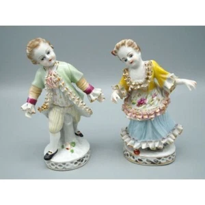 Porcelain Figurine Pair - Antique 1920s Japan - 1 Repaired - Picture 1 of 9