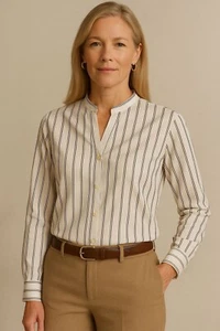 Neu mit Etikett Luxus Old Money Lauren Ralph Lauren gestreifte Seidenbluse Damen 2X - Bild 1 von 14