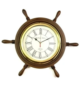 18" Wooden Ship Wheel Wall Clock – Nautical Vintage Decor for Home/Office - Picture 1 of 3