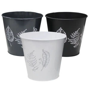Garden Plant Pot Galvanised Flower Pots Round Printed Planter Basket Home Decor - Picture 1 of 10