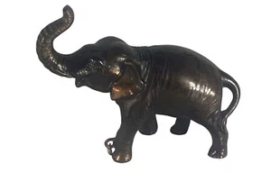 Estatuilla elefante vintage de latón macizo de 3" de alto baúl elevado decorativo - Imagen 1 de 6