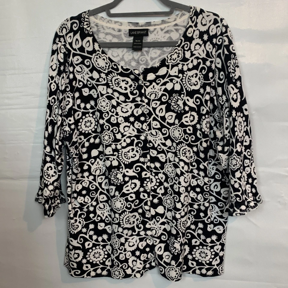 Женский хлопковый кардиган Lane Bryant черный/белый на пуговицах рукав 3/4 размер 18-20 - Изображение 1 из 4
