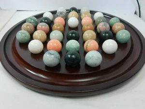 Vtg The Bombay Company Wood Solitaire Game 1994 36 LRG Heavy Marbles 13.5” Board - Picture 1 of 24