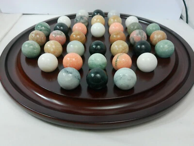 Vtg The Bombay Company Wood Solitaire Game 1994 36 LRG Heavy Marbles 13.5” Board - Image 1 of 4