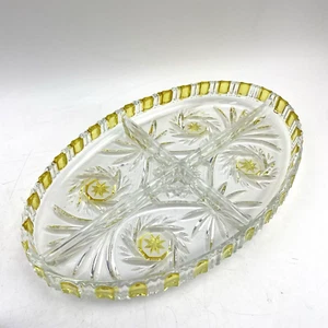 Vintage Servierplatte Glas Kristall gelb klar 4-geteilt OVP selten 32 cm - Picture 1 of 10