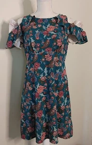 Xhilaration Green Floral Paisley Dress Off Shoulder Womens sz M Spring Easter - Picture 1 of 9