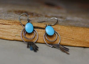 Vintage Native American Sterling Silver Turquoise Earrings - Picture 1 of 6