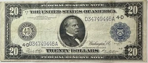 1914 U.S. $20 Dollar Federal Reserve Large Note - Crisp & VF+ - FR#979A - Picture 1 of 8