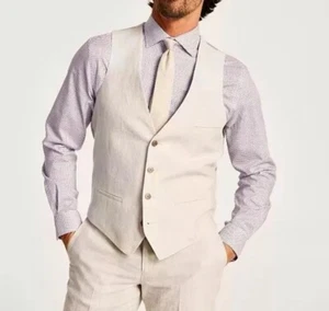 Bar III Men's Slim-Fit Linen Suit Vest Tan Small Brand New - Picture 1 of 7