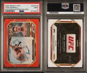 PSA 9 2023 UFC Select Tom Aspinall Octagon Action Red Auto 05/99