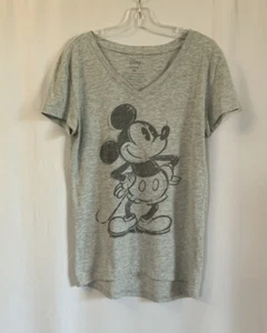 Disney Cartoon Skizze ""Mickey Mouse"" Hi-Lo V-Ausschnitt etikettloses T-Shirt (XS) grau - Bild 1 von 5