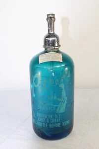 Botella Seltzer Antigua Petker's Color Azul Vidrio Seltzer Brooklyn NY - Imagen 1 de 19
