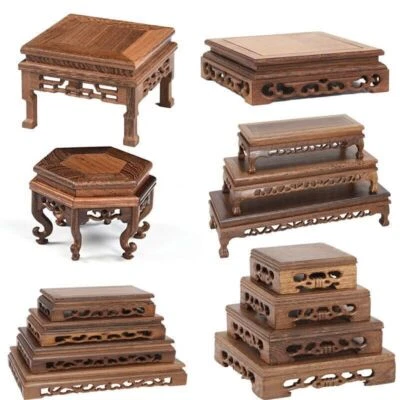 Jarrón de exhibición retro chino de madera para pecera maceta soporte jarrón bonsái base de estante Foto 1 de 4