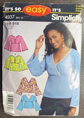 Sewing Pattern Simplicity 4937 Long Sleeve Tops Size 8-18 Cut Complete - Image 1 of 4