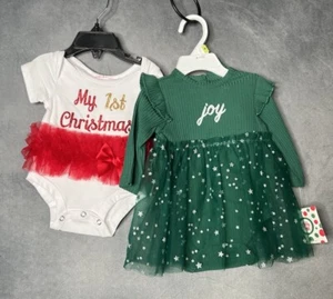 Bundle Baby Girl 3 Mo Set Tulle Dress And Tutu Bodysuit “My First Christmas” - Picture 1 of 15