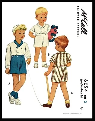 McCall #6054 BOYS Childs Toddler Shorts Shirt Fabric Sewing Pattern Vintage Copy - Image 1 of 2