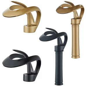 Waterfall Bathroom Sink Faucet 1Hole Tall Basin Vessel Mixer Tap Single Handle - Picture 1 of 45