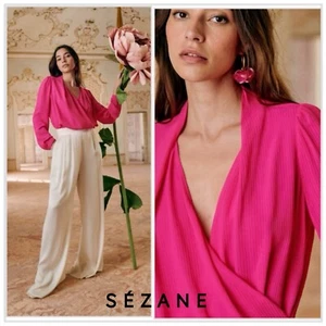 NUEVA BLUSA SEZANE ABÉLIA en Rosa VIF Talla 42 EE. UU. 10 - Imagen 1 de 14
