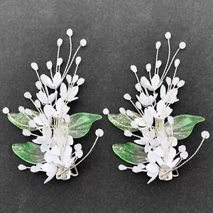 Bridal Flower Hair Clips 2PCS White Floral Vine Accessories Women Girls - Picture 1 of 7