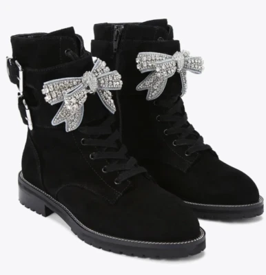 Новый $390 Курт Гейгер Саттон бант со стразами замшевые боевые ботинки sz 8 черный кристалл - Изображение 1 из 4