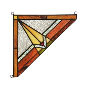 Mission Tiffany Style Stained Glass Corner Window Panel 8" x 8" Handcrafted PAIR - Picture 1 of 3