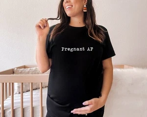 Simple Pregnant AF Maternity T-shirt | Maternity T-shirt White Black - Picture 1 of 3