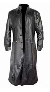 Mens Real Cowhide Leather Goth Steampunk Gothic Van Helsing Matrix Trench Coat - Picture 1 of 3