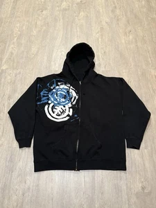 Vintage 00s Y2K Element Full-Zip Hoodie Herren XL schwarz blau Logo Skate Kordelzug - Bild 1 von 8