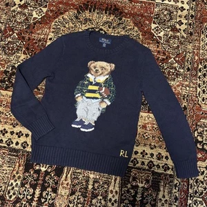 Ralph Lauren Polo Bear Strickpullover Baumwolle Pull-Over Navy Damen S (Größe Mädchen M) - Bild 1 von 12