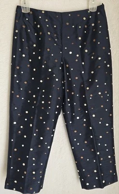 Pantalones capri Talbots para mujer talla 10P 10 pequeños botones cremallera seda azul plata Foto 1 de 4