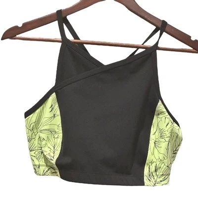 Free People Movement Fired Up Bra High Neck Sports Black Neon Green Size Large - Image 1 of 4