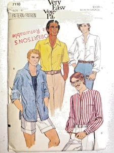 Vogue 7118 Shirt Sewing Pattern Mens 40 15 1/2 Very Easy VTG UC Collared Button - Picture 1 of 9
