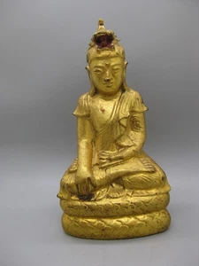 Fine Old Antique Burmese Southeast Asia Wooden Lacquer Gold Gilded Buddha Statue - Picture 1 of 12