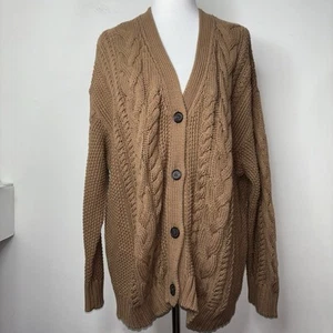 Jenni Kayne Women's Cable Knit Cardigan Sweater Dark Camel Cotton Oversized S - Picture 1 of 15