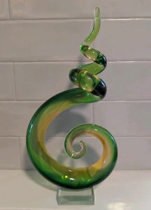 Murano Style Glass Green Swirled Corkscrew Sculpture 12" Acrylic Base - Picture 1 of 5