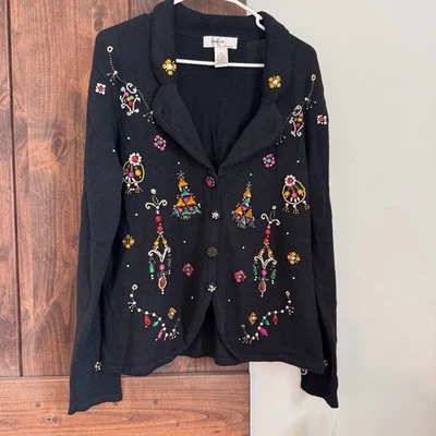 Suéter de Navidad KIKIT de Colección Años 90 Talla XL Cárdigan con Cuentas Adornado Glamour Negro Foto 1 de 4