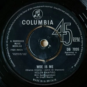 HELEN SHAPIRO WOE IS ME 7" COLUMBIA (1963) VG POP GT BRITAIN - Picture 1 of 3