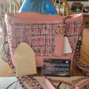 Authentic CHANEL Tweed Calfskin Small Gabrielle Hobo Light Pink - Picture 1 of 5
