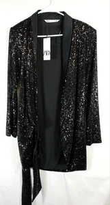ZARA schwarz Pailletten Gürtel Kleid Blazer Party Cocktail Gr. SM NEU mit Etikett - Bild 1 von 8