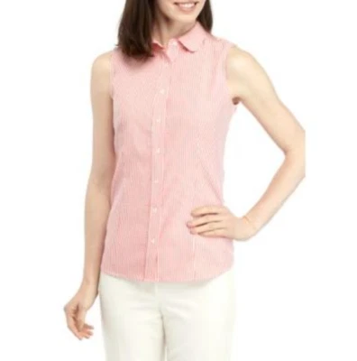 Anne Klein 女式条纹无袖纽扣上衣红色/白色 14 码 — 第 1/3 张图片