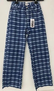 Princess Polly Jeans Damen 4 blau kariert Zip Fly Baggy Straight 90er - Bild 1 von 11