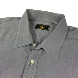 Fendi Men's Long Sleeve Button Dress Shirt Gray • Size 17 | 35