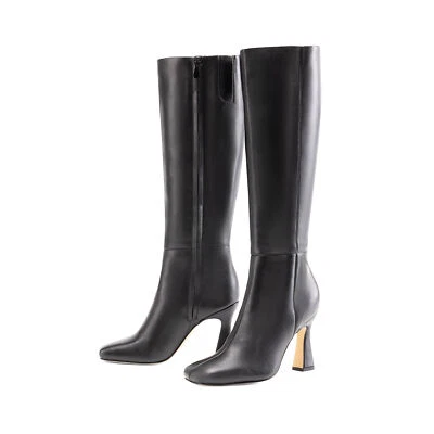 Women Knee-High Boots Faux Lambskin Leather Square Toe Classic Spool Heel Boots - Image 1 of 4