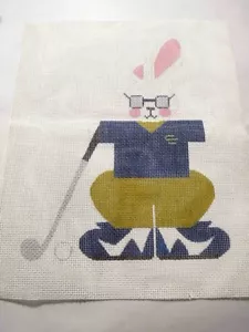 Nadelpunkt Kit Canvas Golf Kaninchen handbemalt 9"" x 11"" 14 HPI Fasern inkl. - Bild 1 von 3