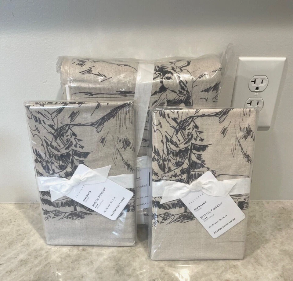 Pottery Barn Rustic Forest King duvet cover shams Christmas stag Cabin deer - Image 1 of 3